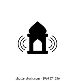 Adhan, call to prayer icon in solid black flat shape glyph icon, isolated on white background 