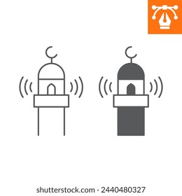 Adhan line and solid icon, outline style icon for web site or mobile app, Islamic and Ramadan, azan vector icon, simple vector illustration, vector graphics with editable strokes.