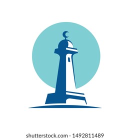 Adhan Tower of Islam, called a minaret, vector logo illustration design