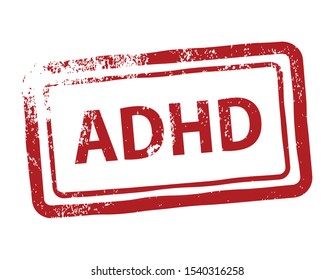 adhd, attention deficit hyperactivity disorder, rubber stamp, vector illustration 
