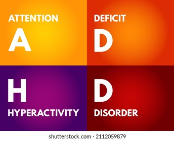 ADHD Attention Deficit Hyperactivity Disorder - brain disorder that affects how you pay attention, sit still, and control your behavior, medical acronym concept background