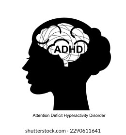 ADHD, Attention Deficit Hyperactivity Disorder woman icon, vector illustration isolated on white