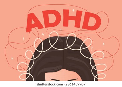 TDAH Atención Deficiencia Concepto de trastorno de hiperactividad; salud mental - ilustración vectorial
