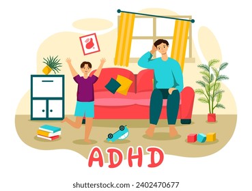 ADHD or Attention Deficit Hyperactivity Disorder Vector Illustration with Kids Impulsive and Hyperactive Behavior in Mental health and Psychology