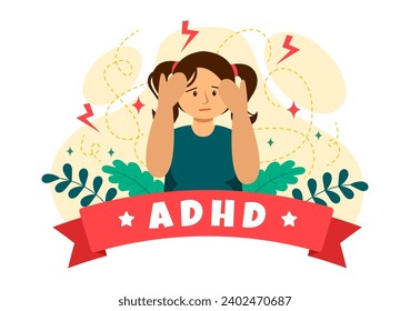 ADHD or Attention Deficit Hyperactivity Disorder Vector Illustration with Kids Impulsive and Hyperactive Behavior in Mental health and Psychology