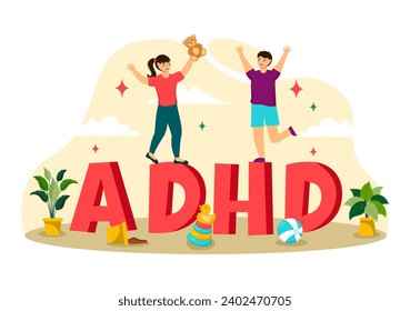 ADHD or Attention Deficit Hyperactivity Disorder Vector Illustration with Kids Impulsive and Hyperactive Behavior in Mental health and Psychology