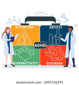 ADHD - Attention Deficit Hyperactivity Disorder acronym. business concept background. vector illustration concept with keywords and icons. lettering illustration with icons for web banner, flyer