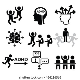 ADHD - Attention deficit hyperactivity disorder vector icons set 