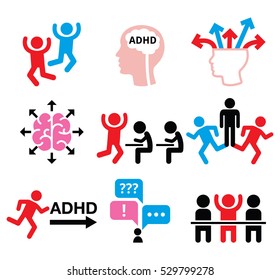 ADHD - Attention deficit hyperactivity disorder vector icons set