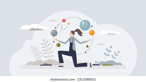 ADHD or attention deficit and hyperactivity disorders tiny person concept. Medical mental and psychological pathology with frustration, lack of focus or thoughts concentration vector illustration.