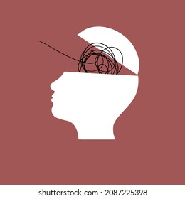 ADHD Attention disorder vector illustration of humans head silhouette with messy lines of thinks. Mental disorder icon. Vector illustration.