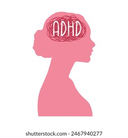 ADHD Attention disorder vector illustration of humans head silhouette with messy lines of thinks. Mental disorder icon