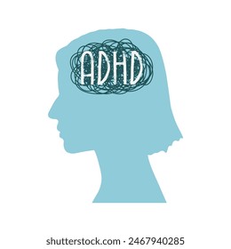 ADHD Attention disorder vector illustration of humans head silhouette with messy lines of thinks. Mental disorder icon