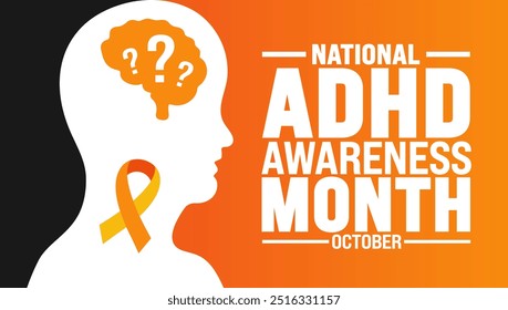 ADHD Awareness Month background or banner design template is observed every year in October. Holiday concept. Template for card, poster, placard, template. eps 10