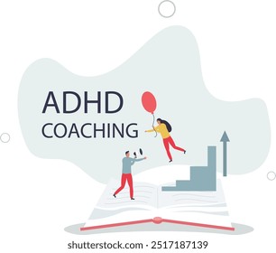 TDAH coaching ou aprender a lidar com problema mental.design plano com as pessoas.