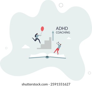 ADHD coaching or learning how to deal with mental problem.Attention deficit and hyperactivity disorder challenge for children .flat character life .