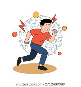 Concepto de TDAH con el hombre abrumado corriendo