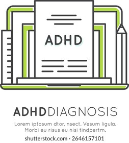 ADHD Diagnosis Checklist Focus Distraction Neurodivergent Brain Mental Health Vector Flat Minimalist Clipart Stress Overwhelm Line Art  Executive Dysfunction Icon