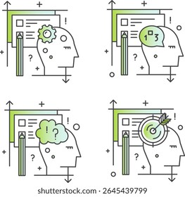 ADHD Focus Distraction Neurodivergent Brain Fog Mental Health Vector Flat Minimalist Clipart Time Management Stress Overwhelm Line Art Productivity Executive Dysfunction Illustration Set