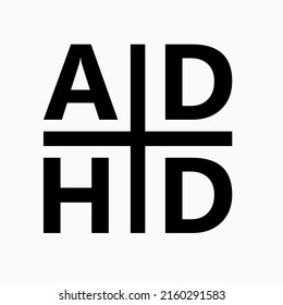 ADHD Icon within Glyph Style as Abbreviation of Attention Deficit Hyperactivity Disorder - Vector.
