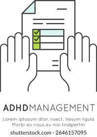 ADHD Management Checklist Focus Distraction Neurodivergent Brain Mental Health Vector Flat Minimalist Clipart Stress Overwhelm Line Art  Executive Dysfunction Icon
