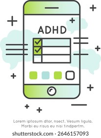ADHD Management Mobile Checklist App Focus Distraction Neurodivergent Brain Mental Health Vector Flat Minimalist Clipart Stress Overwhelm Line Art Inattentive  Executive Dysfunction