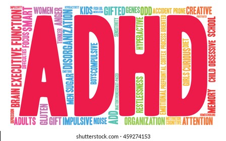 Adhd Multicolored Word Cloud Stock Vector (Royalty Free) 459274153 ...