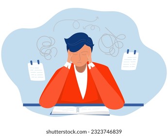 ADHD people concept, businessman is a headache because tired of doing work Difficulty learning. Dizzy man.vector