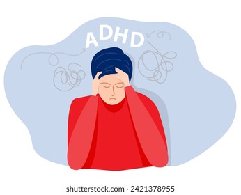 ADHD people concept, businessman is a headache because tired of doing work Difficulty learning. Dizzy man.