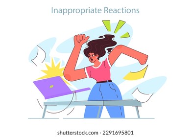 ADHD symptom. Attention deficit hyperactivity disorder signs in adulthood. Neurodiversity, stressful and chaotic behavior. Female character with inappropriate reactions. Flat vector illustration svg