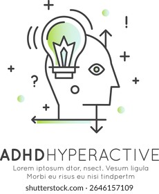 ADHD Types Focus Distraction Neurodivergent Brain Mental Health Vector Flat Minimalist Clipart Time Management Stress Overwhelm Line Inattentive Combined Impulsive Hyperactive Executive Dysfunction