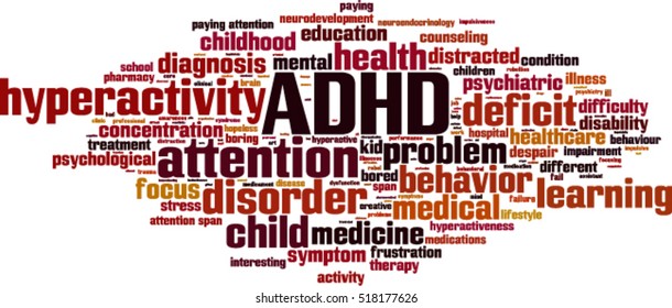 ADHD Word Cloud Concept. Vector Illustration