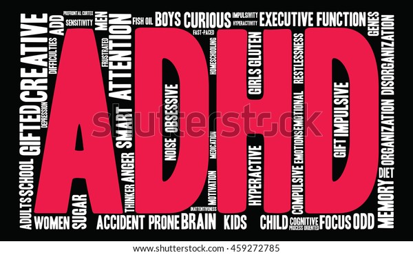 Adhd Word Cloud On Black Background Stock Vector (Royalty Free ...