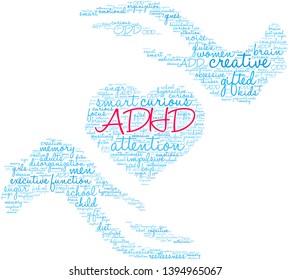 ADHD word cloud on a white background. 