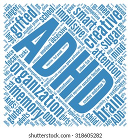 ADHD Word Cloud On a White Background. 