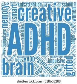 ADHD Word Cloud On a White Background. 