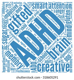 ADHD Word Cloud On a White Background. 
