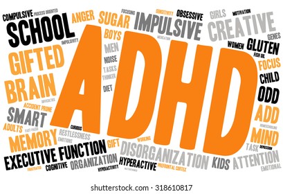 Adhd Word Cloud On White Background Stock Vector (royalty Free 