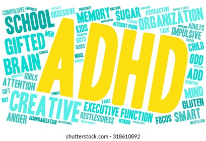 Adhd Word Cloud On White Background Stock Vector (Royalty Free ...