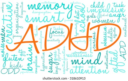 ADHD Word Cloud On a White Background. 