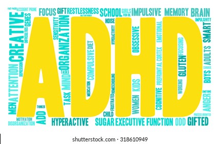 Adhd Word Cloud On White Background Stock Vector (Royalty Free ...