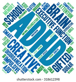 ADHD Word Cloud On a White Background. 
