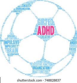 ADHD word cloud on a white background. 