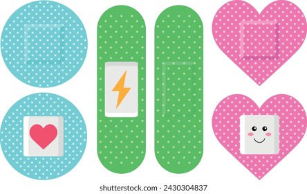 Adhesive bandage band aid Vector illustration set