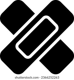 Adhesive bandage black glyph icon. Medical dressing. Sticking plaster. Injury healing. Sterile patch. Silhouette symbol on white space. Solid pictogram. Vector isolated illustration