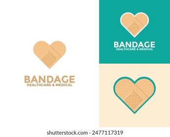 Adhesive bandage elastic medical plasters logo vector with heart shape, Isometric of medical bandage icon for web design