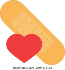 Adhesive bandage with red heart symbolizing healthcare, compassion, and healing.