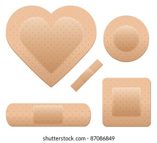 An adhesive bandage set including one in the shape of a heart.