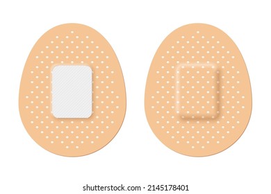 Adhesive bandage set of round shape vector illustration. 3d realistic elastic band aid, back and front view of beige plaster for emergency medical care and wound on skin isolated on white