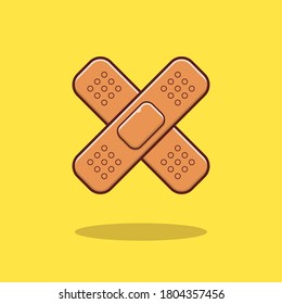 An adhesive bandage or sticking plaster flat style cartoon illustration. The healthcare concept icon isolated. Adhesive bandage for first aid, wound, wound protection, skin healing, and assistance.